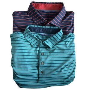 Devereux Men's Size XL‎ Striped Golf Polo Shirt Performance Blue Lot Of 2